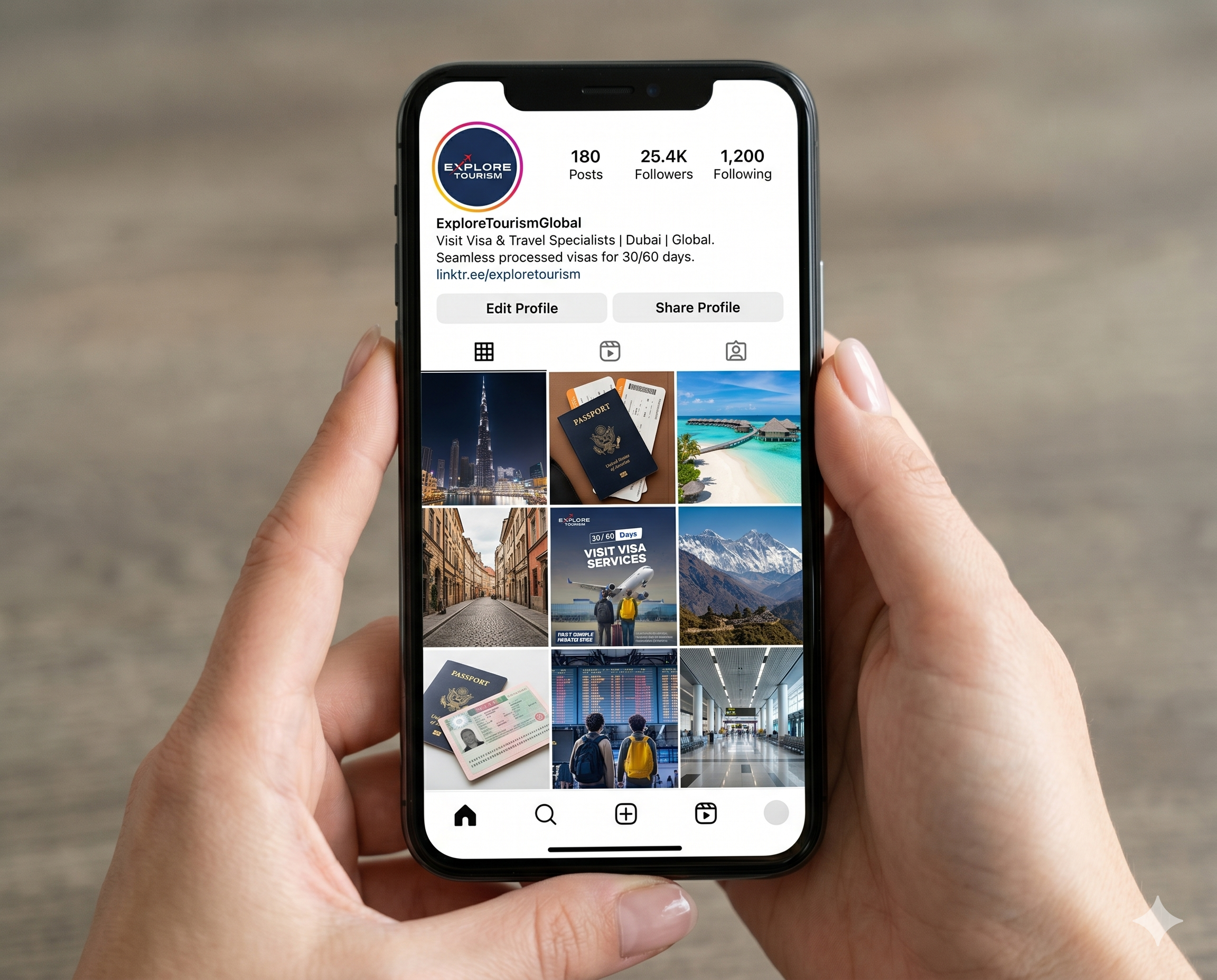 Explore Tourism UAE — Instagram profile mockup